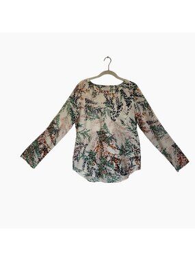 Van Heusen Women's Long Sleeve Multicolor Print Top in Cream - Size M